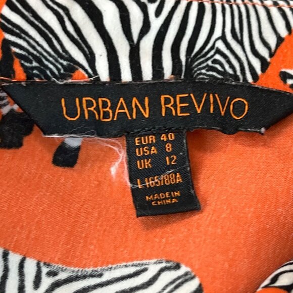 Urban Revivo Zebra Print Orange Button-Up Long Sleeve Blouse Sz 8 - Picture 4 of 6